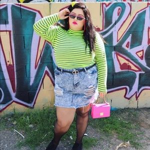 Distressed jean skirt